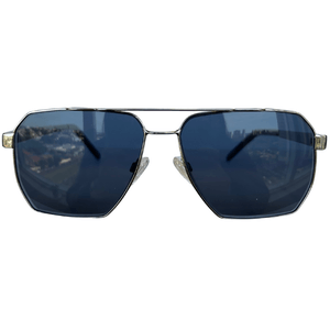 Aviador Metal Square Prata Lente Azul